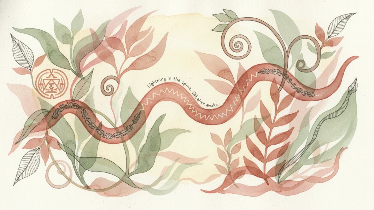 Watercolor scene evoking the energy of the Maya day sign Chikchan