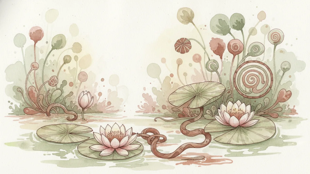 Watercolor scene evoking the energy of the Maya day sign Imix
