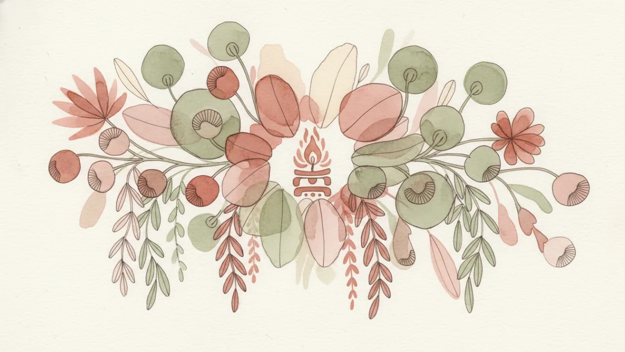 Watercolor scene evoking the energy of the Maya day sign K'ib'