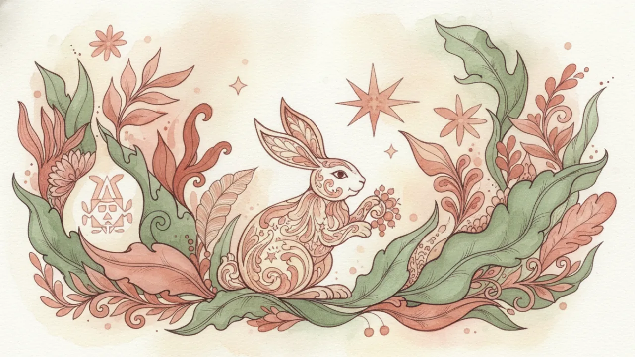 Watercolor scene evoking the energy of the Maya day sign Lamat