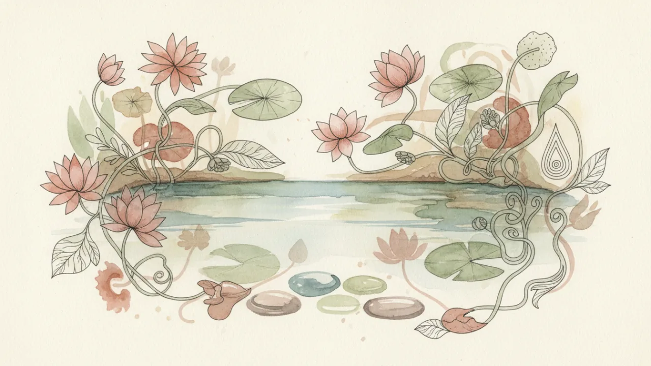 Watercolor scene evoking the energy of the Maya day sign Muluk